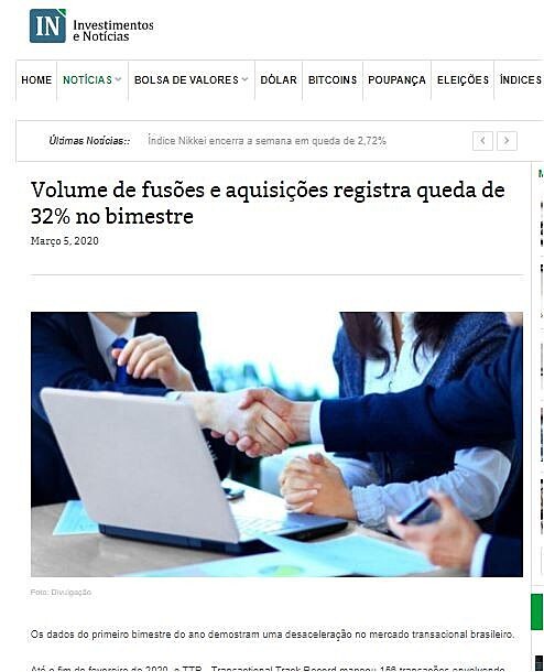 Volume de fuses e aquisies registra queda de 32% no bimestre